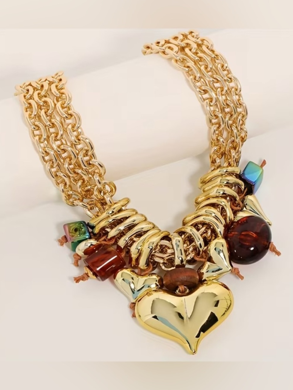 Gold Heart Charm Necklace with Green Stone Accents - Women Jewelry - Picture 2 of 4